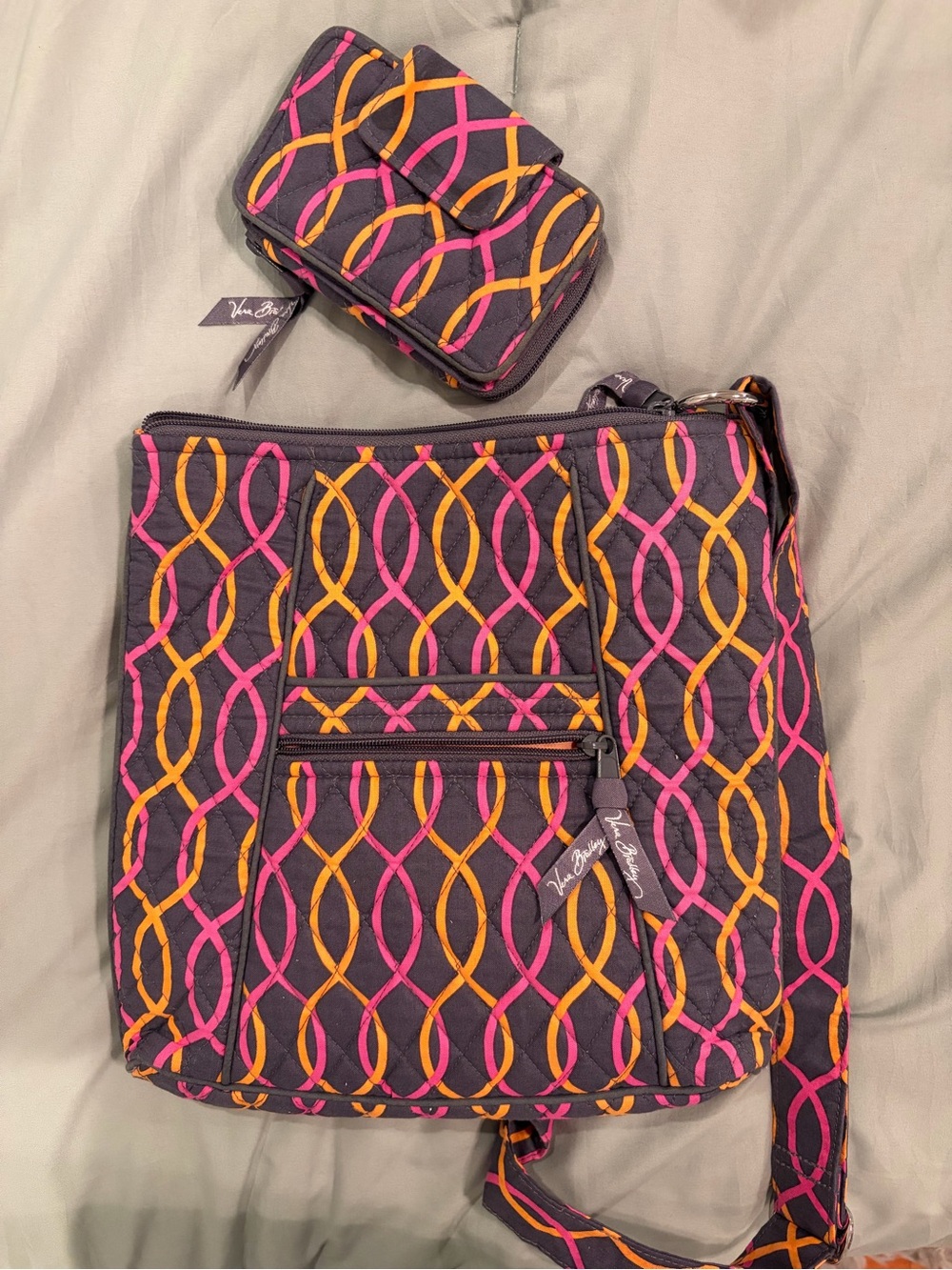 Vera Bradley Pink & Orange Interlock Print Quilted Crossbody